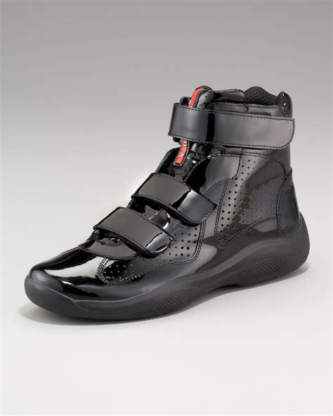 black mens prada sneaker with gray sole|black high top prada sneakers.